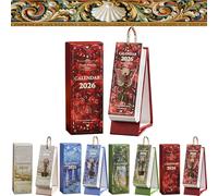2026 Vintage European Style Oil Painting Flip Calendar, 2026 Desk Flip Calendar with Butterfly Pendant, Creative Daily Tear-Off Calendars with Butterfly Pendant, for Home, Living Room, Office (Red)