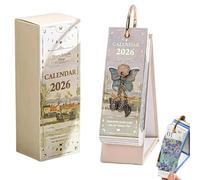 2026 Vintage European Style Oil Painting Flip Calendar, 2026 Desk Flip Calendar With Butterfly Pendant, Comes With A Butterfly Pendant, For Home,Living Room,Office (Blue)