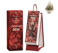 2026 Vintage European Style Oil Painting Flip Calendar, Elegant Desktop Flip Calendar with Butterfly Pendant Suitable for Home, Living Room, Office, Create a Refined Workspace (Red)