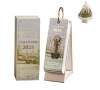 2026 Vintage European Style Oil Painting Flip Calendar, Elegant Desktop Flip Calendar with Butterfly Pendant Suitable for Home, Living Room, Office, Create a Refined Workspace (White)