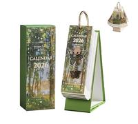 2026 Vintage European Style Oil Painting Flip Calendar, Elegant Desktop Flip Calendar with Butterfly Pendant Suitable for Home, Living Room, Office, Create a Refined Workspace (Green)