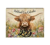 2026 Wall Calendar, Highland Cow 2026 Calendar Wall Art - Thick Paper Monthly Planner Farmhouse Decor for Student Teacher Planning Home Office Classroom School Apartment, 28x22cm