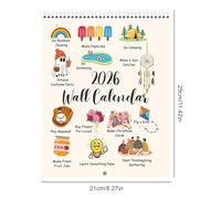 2026 Wall Calendar - Vertical Spiral Binding Planner, 12 Month Thick Paper Cartoon Cute Monthly Wall Calendar for Office Fridge Family Kids Women Men Girls Christmas Organization Decor