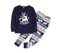 2026 Weihnachtspyjama für Die ganze Familie mit Oberteil karierter Hose im Familienset mit Weihnachtsaufdruck (Kinder), blu, 8 anni