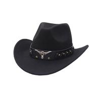 2026 - Western Denim Curved Top Hat Cappello di lana con grande tesa Cappello jazz britannico in stile autunnale e invernale Parrucca Cowboy, Nero , Taglia unica