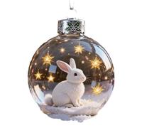 2026 Wildlife Wonders Collection Crystal Glass Ornament 3D Animal Hanging Ball Decoration for Home & Christmas (Snow Bunny)