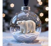 2026 Wildlife Wonders - Ornamento in plastica 2D, realizzato a mano, decorazione bianca con stella per albero di Natale, ghirlanda e tavolo, 1,9 cm (orso)