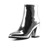2026 Womens Chelsea Boots Donna Caviglia Europeo E America Commercio Estero Plus Size Autunno Inverno Pelle Cerniera Laterale A Punta Spessa Tacco Alto Breve, Argento, 39.5 EU