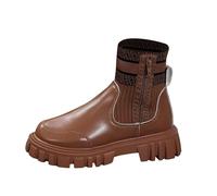 2026 Womens Chelsea Boots Fondo Spessore Testa Rotonda Elastico A Maglia Splicing Donna Europeo E America Grandi Calzini Caldi Caviglia, Marrone, 39.5 EU