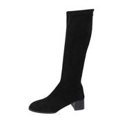 2026 Womens Chelsea Boots Inverno Stile Britannico Mucca Camoscio Lungo Tubo Sottile Francese Cerniera Posteriore Tacco Spesso Per Le Donne, Nero , 39 EU