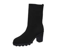 2026 Womens Stivaletti Europei E America Volare Tessitura Stic Calzini Grandi Casual Breve Donna Testa Rotonda Tacco Spessore Autunno/Inverno, Nero , 39.5 EU