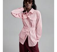 2026SS Nuova Collezione Camicia elegante in tessuto lavorato a maglia larga per donna, adatta per temperature da 5-15°C, casual business, pendolarismo, uso quotidiano, primavera/estate. Rosa con cintu