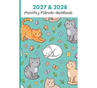 2027-2028 Monthly Planner Notebook Teal Cats & Kittens: 2 Year Calendar 6x9 Medium Size | 72 Notes Pages | From January 2027 to December 2028