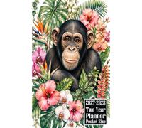 2027-2028 Two Year Planner Pocket Size: Chimpanzee Chimp Animal Themed Cover 2 Page Spreads With Monthly Calendar Grids 24 Months Organizer Notes