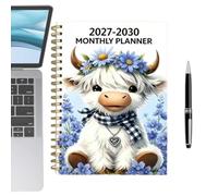 2027-2030 Highland Cow Monthly Planner, 4 Year Spiral Calendar Notebook | Spacious Monthly Grids, Four Year Planning, Spiral Bound Design, Home School and Office Organization