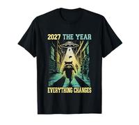 2027 L'Anno Tutto Cambia Racoon Alien Zombie Humor Maglietta