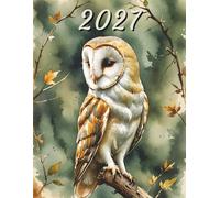 2027: Large Monthly Calendar Planner - Watercolor Barn Owl Bird