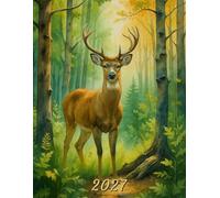 2027: Large Monthly Calendar Planner - Watercolor Deer In A Forest