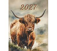 2027: Large Monthly Calendar Planner - Watercolor Highland Cow
