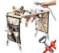 2027 New 2-In-1 Foldable Pet Grooming Bed, with Surface and Strap (Khaki)