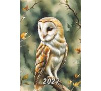 2027: Small Monthly Calendar Planner - Watercolor Barn Owl Bird