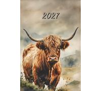 2027: Small Monthly Calendar Planner - Watercolor Highland Cow