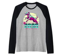 2030 Anno del Cane 80s Retro Vaporwave Segno Zodiacale Cinese Maglia con Maniche Raglan