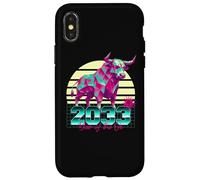2033 Anno del Bue anni '80 Retro Vaporwave segno zodiacale cinese Custodia per iPhone X/XS