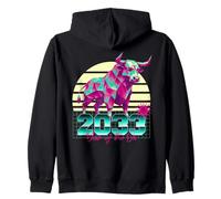 2033 Anno del Bue Anni '80 Retro Vaporwave Segno Zodiacale Cinese Felpa con Cappuccio