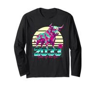 2033 Anno del Bue Anni '80 Retro Vaporwave Segno Zodiacale Cinese Maglia a Manica