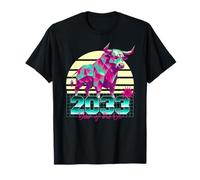 2033 Anno del Bue Anni '80 Retro Vaporwave Segno Zodiacale Cinese Maglietta