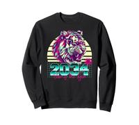 2034 Anno della Tigre Retro Vaporwave Tramonto Zodiaco Cinese Felpa