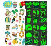 204 Foglie Luminose Singolo Tatuaggi Temporanei per Bambini Hawaiian Piscina Tropicale Beach Party Decorazioni per Ragazze Ragazzi Impermeabile Bambini Tatuaggi e Fake Tattoo Sticker