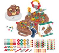 204 pezzi Cassetta degli attrezzi da gioco creativa Cassetta degli attrezzi per riparazione per bambini Kit di viti per trapano elettrico Puzzle giocattolo Età 3-12 anni Orso (Marrone)