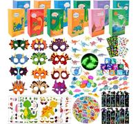 204 Pezzi Gadget Compleanno Bambini Dinosauri, Set di 12 Regalini Fine Festa Compleanno Dinosauri Bambini, 12 Sacchettini Compleanno Bambini,60 Stickers,Mini Modello di Dinosauro per Festa Dinosauri
