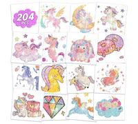 204 tatuaggi glitter per bambini, tatuaggi per bambini, con unicorno, tatuaggi per bambini, tatuaggi con glitter per goodie bags stuffers fillers fillers, ragazze compleanno regalo