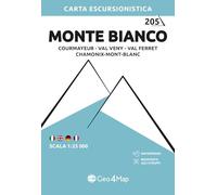 205 Monte Bianco Courmayeur, Val Veny, Val Ferret, Chamonix-Mont-Blanc. Carta escursionistica 1:25.000