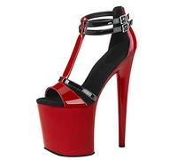 20CM Moda Donna Open Toe Sandali Piattaforma Nera Stiletto Tacco Alto Pompe Sexy spogliarellista Discoteca Pole Dance Scarpe Taglia 34-45EU,Rosso,43 EU