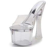 20cm Scarpe Col Tacco Donna Tacco Grosso Ciabatte Fiore Scarpe Da Ballo Trasparente Sexy Comodi Professionali Performance Sul Palco Dancing Pole Dance Scarpe Tacco(42)