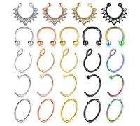 20G 24pezzi Non Piercing Naso Anello Cerchio Acciaio Inossidabile Clip-on Labbro Cartilagine Tragus Hinged Clicker Cerchio Finto Falso Setto Fermo Set Corpo Piercing Gioielleria per Donne