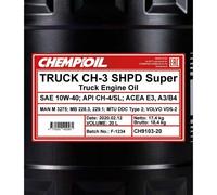 20L CHEMPIOIL Olio Motore CH-3 TRUCK Super SHPD 10W-40 MAN M 3275 MB 228.3 229.1