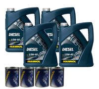 20L Olio Motore MANNOL SAE 15W-40 DIESEL 4x MANNOL Flush Motore ADDITIVO