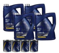 20L Olio Motore MANNOL TS-5 Uhpd 10W-40 4x MANNOL Motore Flush Additivo