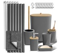 Clara Clark Set di accessori da bagno - Set da bagno grigio, 20 pezzi set di accessori da bagno, set tenda da doccia, scopino, cestino e dispenser di sapone