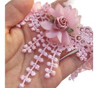 20pc Soluble White Chiffon Rose Flowers Embroidered Fringe Tassel Lace Trim Ribbon Fabric Sewing Craft Wedding Dress Decoration(Pink)