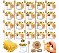 20Pcs 45ml Mini Vasetti per Miele Esagonali in Vetro con Coperchio, Mestolo in Legno, Ciondolo Forma Ape, Etichette in Kraft & Corda 10m, Barattoli Marmellata Piccoli per Baby Shower, Nozze Bomboniere