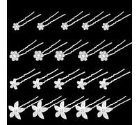 20Pcs Sposa Forcine Capelli a Forma U, Perle Fiori Strass Fermaglio per Capelli con Diamante Accessori Fermagli di Cristalli Elegante Copricapo Nuziale per Matrimonio, Ballo Fine Anno, Festa