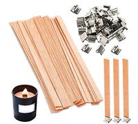20pcs Stoppini per candele in legno,Stoppini per candele fai da te,Stoppino per candele,Stoppini candele,Stoppini legno per candele con 20 basi in metallo,per realizzare candele DIY,13x130mm