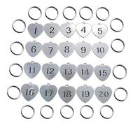 20PCS Targhetta Portachiavi, BetterJonny 1-20 Targhette Portachiavi Targhette Chiavi Cuore con Numeri Targhette Numerate in Stainless Steel con Portachiavi per Hotel Scuole Uffici Valigie