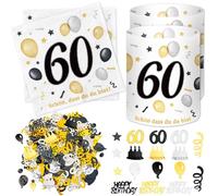 20pcs Tovaglioli 60° Compleanno + 12pcs Lanterna Da Tavolo 60° Compleanno + 500pcs Coriandoli 60° Compleanno Decorazione 60° Compleanno Uomo Donna Tavolo Decorazione 60° Compleanno Decorazione 60°